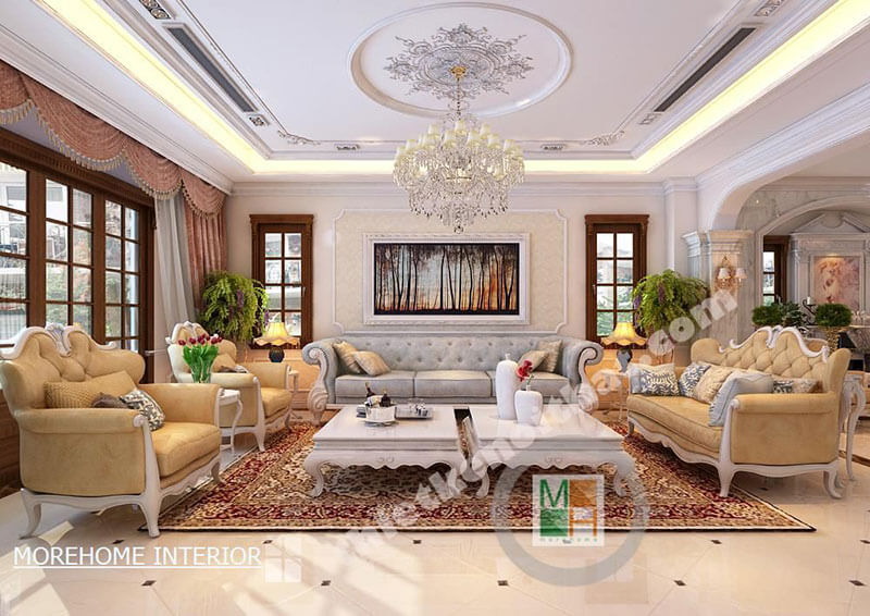Mẫu sofa tân cổ điển bọc nỉ sang trọng cho phòng khách Thiết kế nội thất