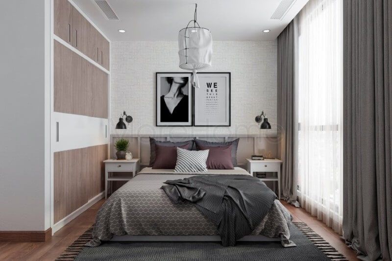 Thiết kế kệ tủ quần áo âm tường cũng góp phần lớn tiết kiệm không gian cho căn phòng Thiết kế nội thất